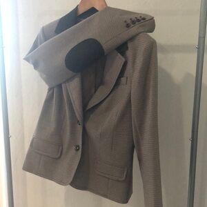 Trina Turk Women's English Riding Houndstooth Blazer with Elbow Patches